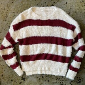 Kirundo Fuzzy Striped Burgundy and White Women's Sweater Size Small